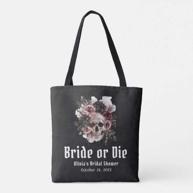 Tote Bag Fête Prénuptiale Halloween Fleur crâne Mariée ou m (Dos)