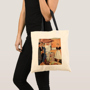 Tote Bag Fête rétro dans la cuisine, bière et amuse-gueules