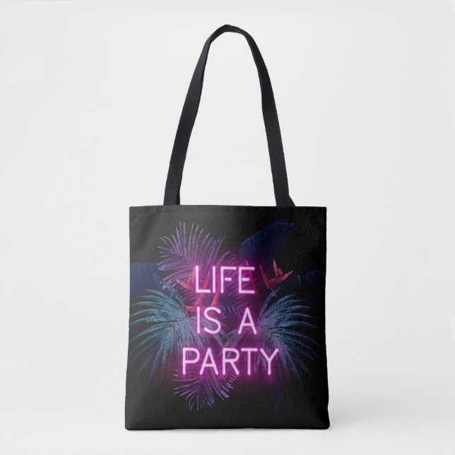 Tote Bag Fête tropicale, feuilles de néon de palme. (Devant)