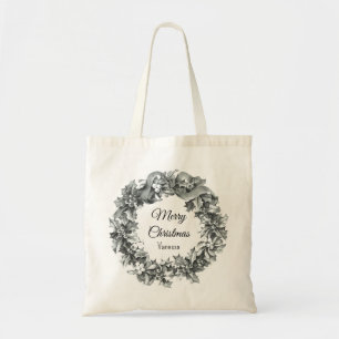 Tote Bag Fête vintage couronne de Noël personnalisée