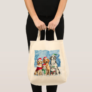 Tote Bag Fêtes aux Pattes enneigées Mignonnes Animaux de No
