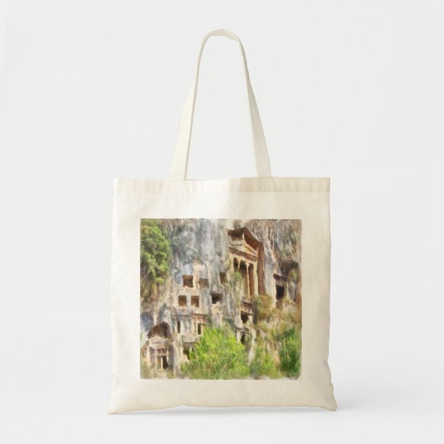 Tote Bag Fethiye Tombes Lycian Anciennes Aquarelle (Devant)
