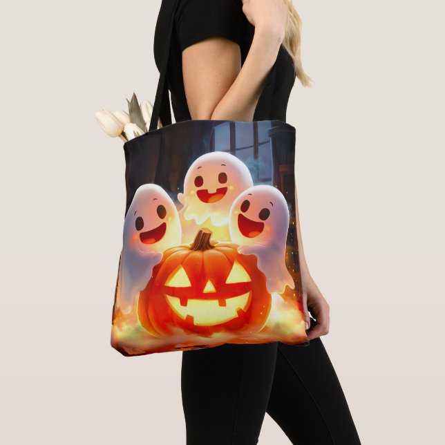 Tote Bag Feu Citrouille éffrayant Ghost (De près)