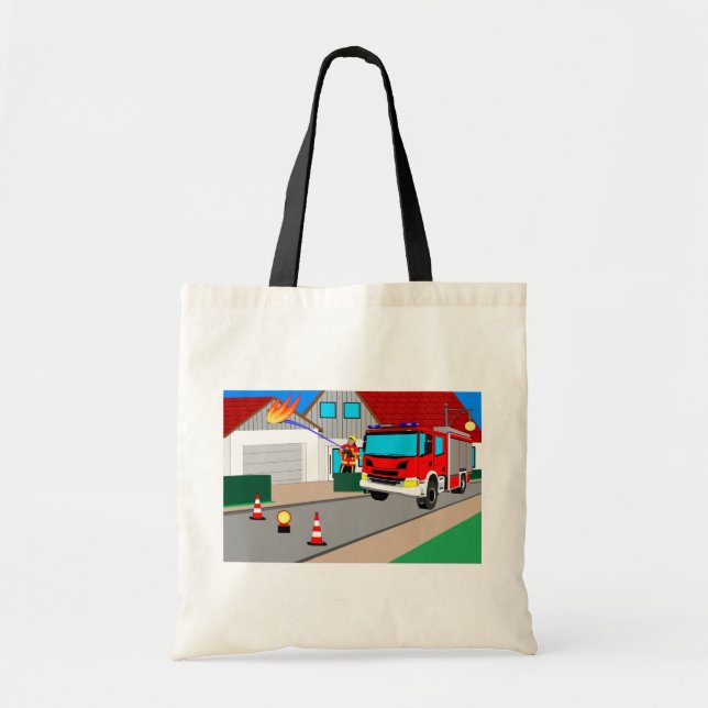 Tote Bag Feuerwehrmann löscht Garagenbrand Tragetasche (Devant)