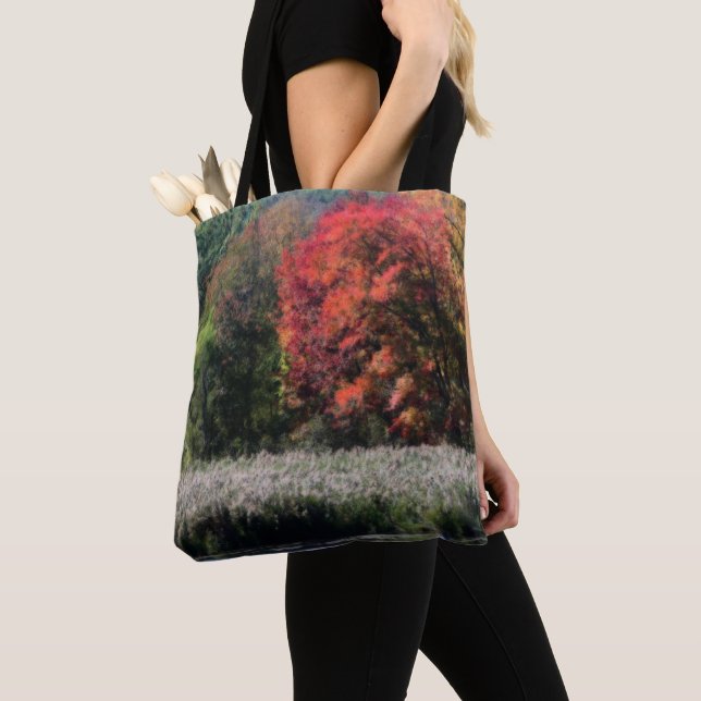 Tote Bag Feuillage D'Automne Bordant Un Effet Orton De Mara (De près)