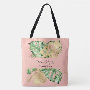 Tote Bag Feuillage de palmier pêche or tropical