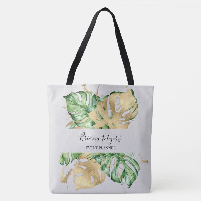 Tote Bag Feuillage de palmier vert doré tropical (Devant)