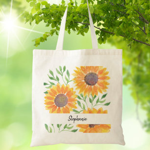 Tote Bag Feuillage de tournesol jaune personnalisé