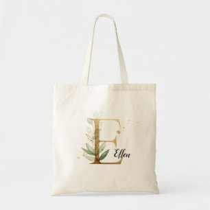 Tote Bag Feuillage d'or vert Élégant feuillage Monogramme