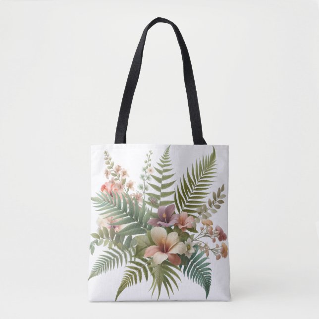 Tote Bag Feuillage tropical et floral hibiscus (Devant)