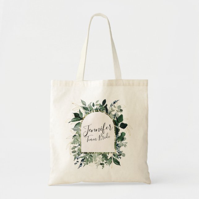 Tote Bag Feuillage vert botanique moderne Team Bride (Devant)