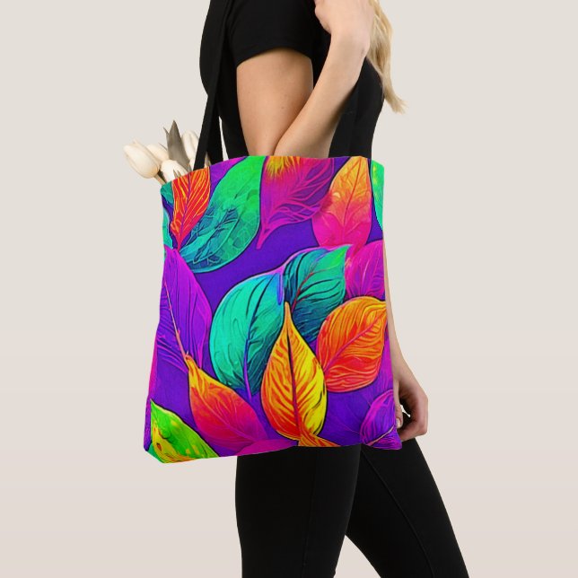 Tote Bag Feuillage Vibrant : Cartoon Néon  (De près)