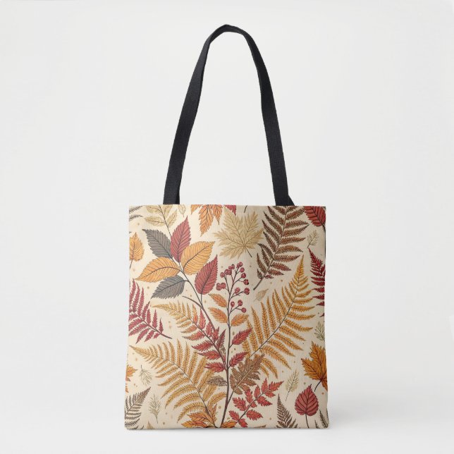 Tote Bag Feuillages et baies d'automne - Tons chauds (Devant)