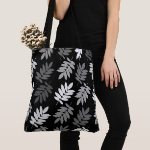 Tote Bag Feuille aînée grand motif noir blanc gris