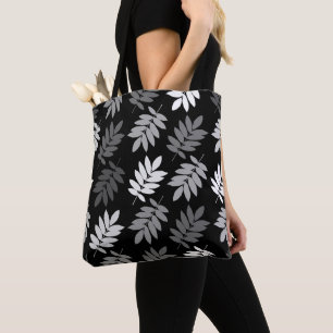 Tote Bag Feuille aînée grand motif noir blanc gris