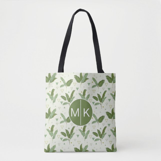 Tote Bag Feuille de banane avec le monogramme des triangles (Devant)