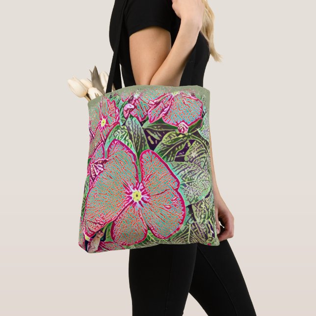 Tote Bag Feuille de Caladium rose et botanique abstraite  (De près)