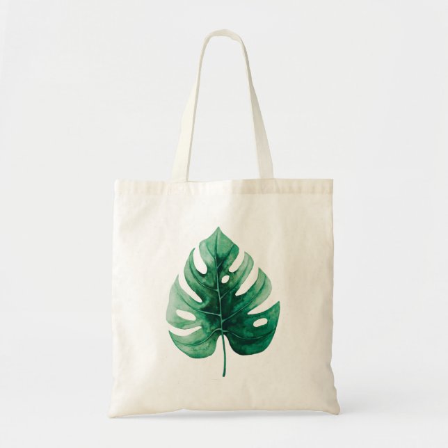 Tote Bag Feuille de monstère verte tropicale écossaise (Devant)