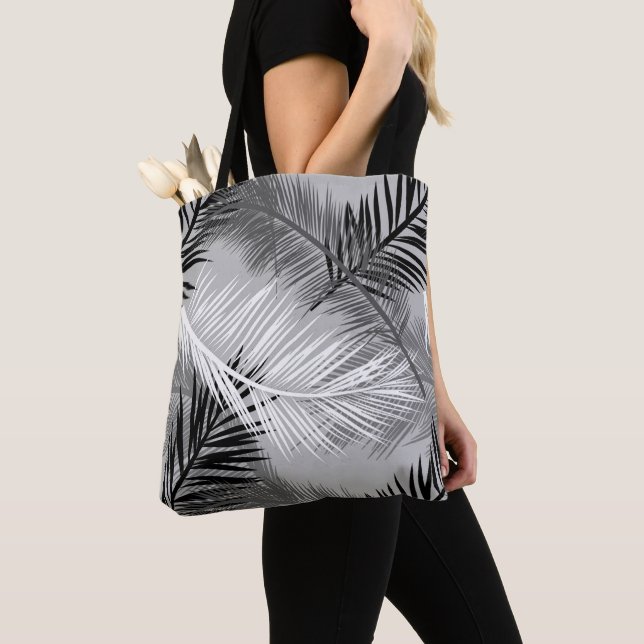 Tote Bag Feuille de palme Impression, gris / gris, noir et  (De près)