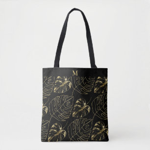 Tote Bag Feuille de palmier dorée motif tropical   Monogram