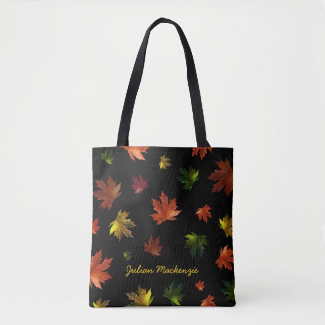 Tote Bag Feuille d'érable canadienne rustique en noir (Devant)