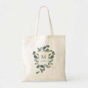 Tote Bag Feuille et monogramme d'aquarelle de la crête  