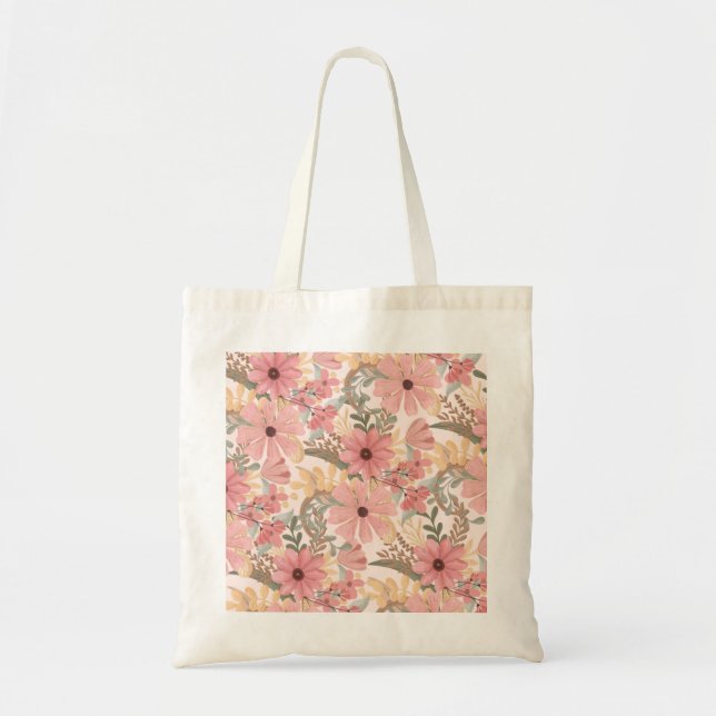 Tote Bag Feuille floral vert rose  Motif d'aquarelle (Devant)