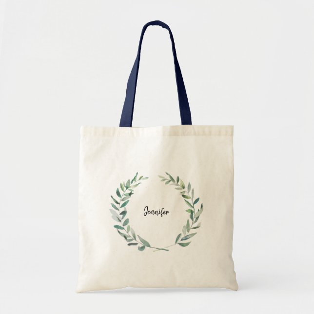 Tote Bag Feuille olive botanique d'aquarelle décoré d'un (Devant)