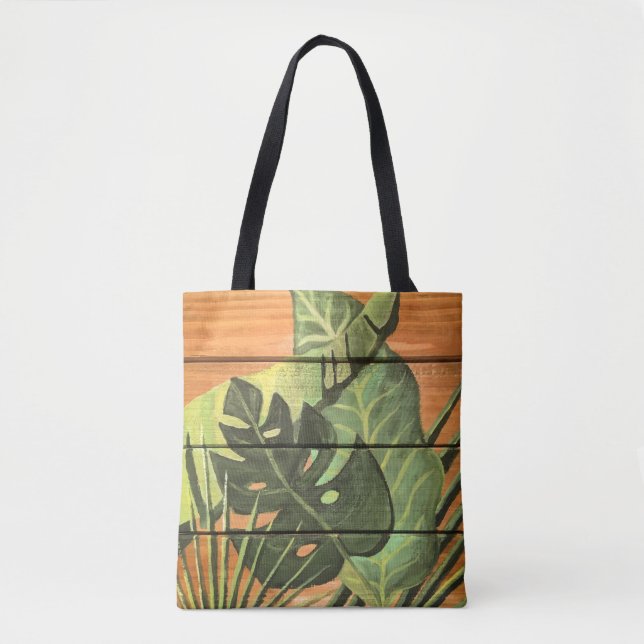 Tote Bag Feuille tropical sur le bois (Devant)