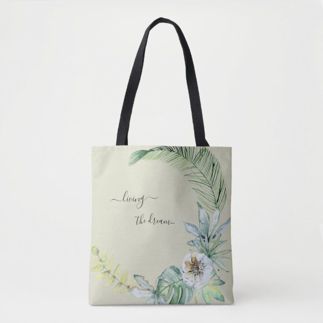 Tote Bag Feuille Tropicale Beige Rêveuse (Devant)