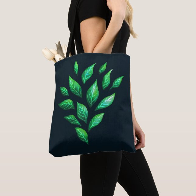 Tote Bag Feuille vert peint par encre abstraite (De près)