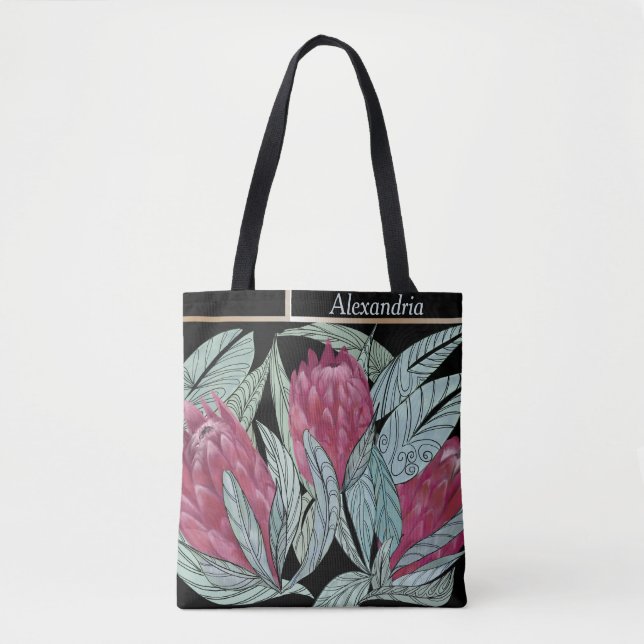 Tote Bag Feuille verte de fleurs de Prothe rose personnalis (Devant)