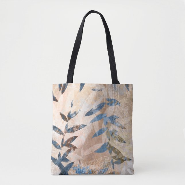 Tote Bag Feuilles à couche Abstraite - Bleu et Neutre (Devant)