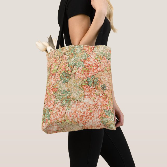 Tote Bag feuilles Abstraits sur corail rayé arrière - plan (De près)