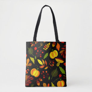 Tote Bag Feuilles automnales et Citrouille élégant