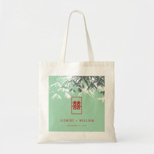 Tote Bag Feuilles bambou vert Mint Double Xi Mariage chinoi