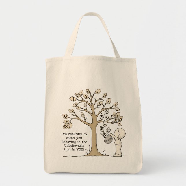 Tote Bag Feuilles 'CROYez' - Attraper des feuilles (Devant)
