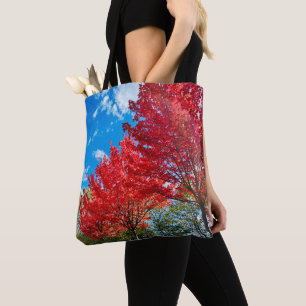 Tote Bag Feuilles D'Arbre Rouge Lumineux En Automne