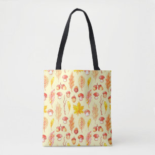 Tote Bag Feuilles d'automne : aquarelle papier peint rétro