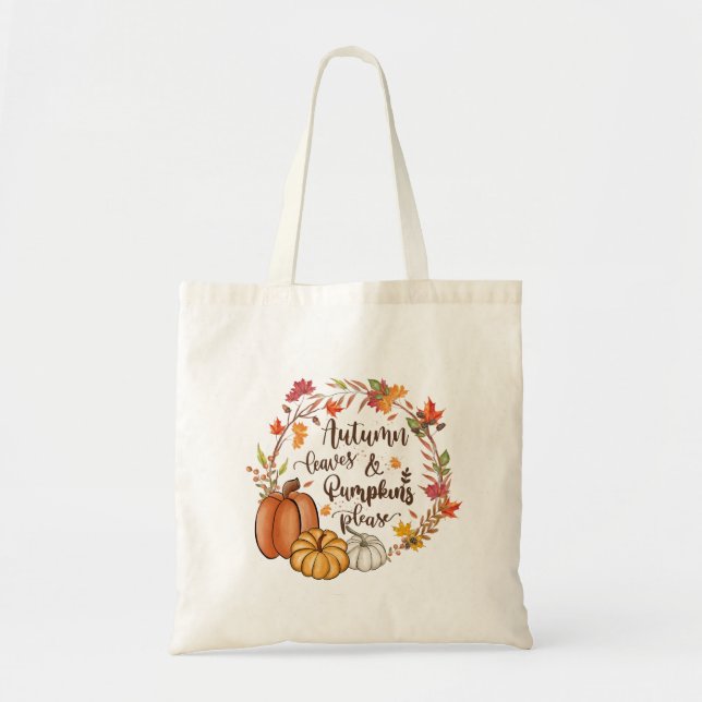 Tote Bag Feuilles d'automne Citrouilles Automne Orange Vert (Devant)