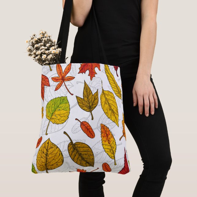 Tote Bag Feuilles d'automne en blanc (De près)