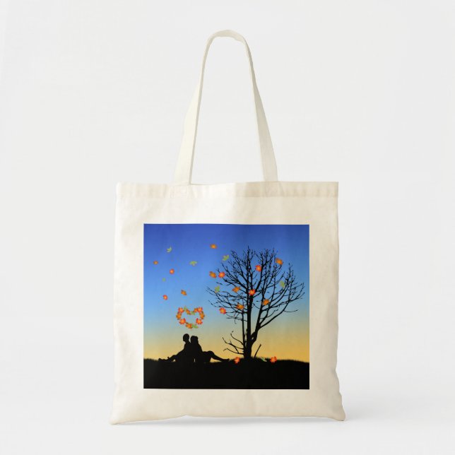 Tote Bag Feuilles d'automne en forme de coeur Couple (Devant)