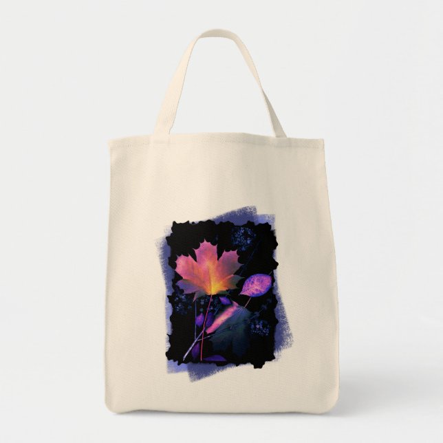 Tote Bag Feuilles d'automne en Néon et Bleu (Devant)