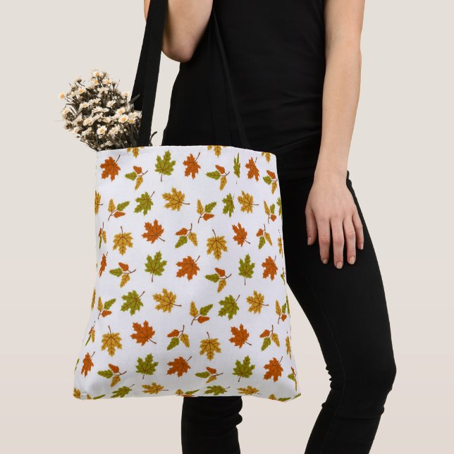 TOTE BAG FEUILLES D'AUTOMNE ORANGE VERT OR (De près)