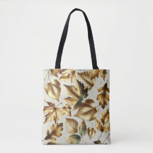 Tote Bag Feuilles de bronze doré Abricot beige glamour auto