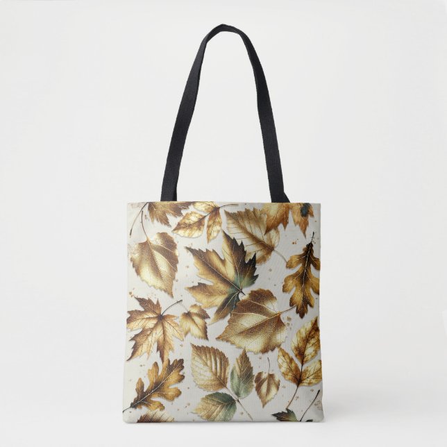 Tote Bag Feuilles de bronze doré Abricot beige glamour auto (Devant)