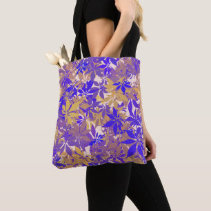 Tote Bag Feuilles de châtaignier Bronze Pourpre et Bleu
