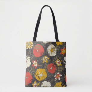 Tote Bag feuilles de dessins animés et fleurs sur un arri