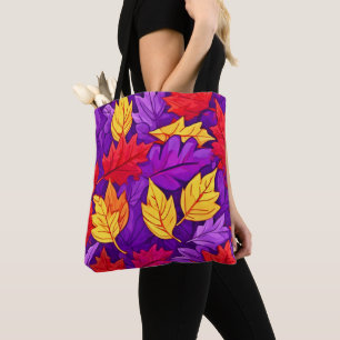 Tote Bag Feuilles de dessins animés : violet, jaune, rouge