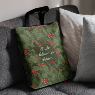Tote Bag Feuilles de fées magiques et tabourets rouges Aqua